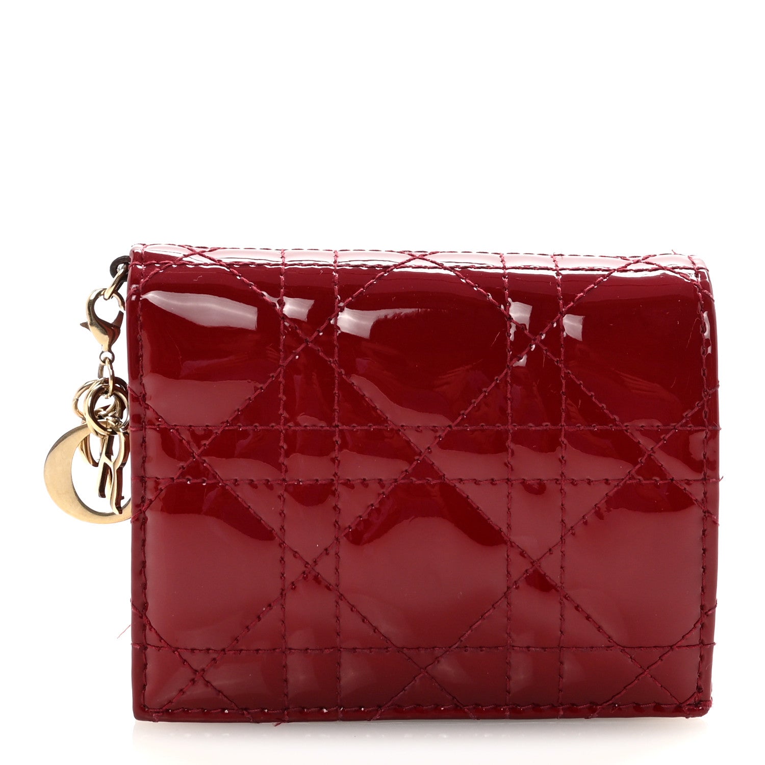 Christian Dior Patent Cannage Mini Lady Dior Wallet Cherry Red 1 of 7
