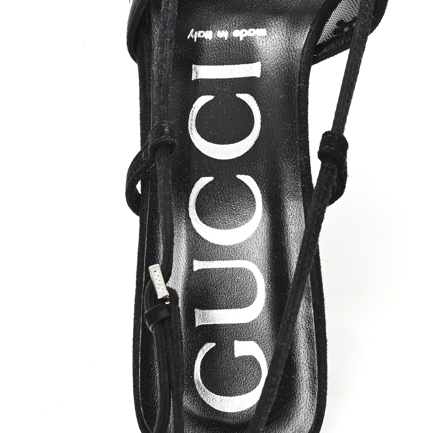 Gucci Tela Retino Kid Scamosciato Crystal GG Monogram Square G 35mm Slingback Pumps 37.5 Black 8 of 9