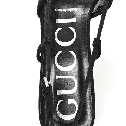 Gucci Tela Retino Kid Scamosciato Crystal GG Monogram Square G 35mm Slingback Pumps 37.5 Black 8 of 9