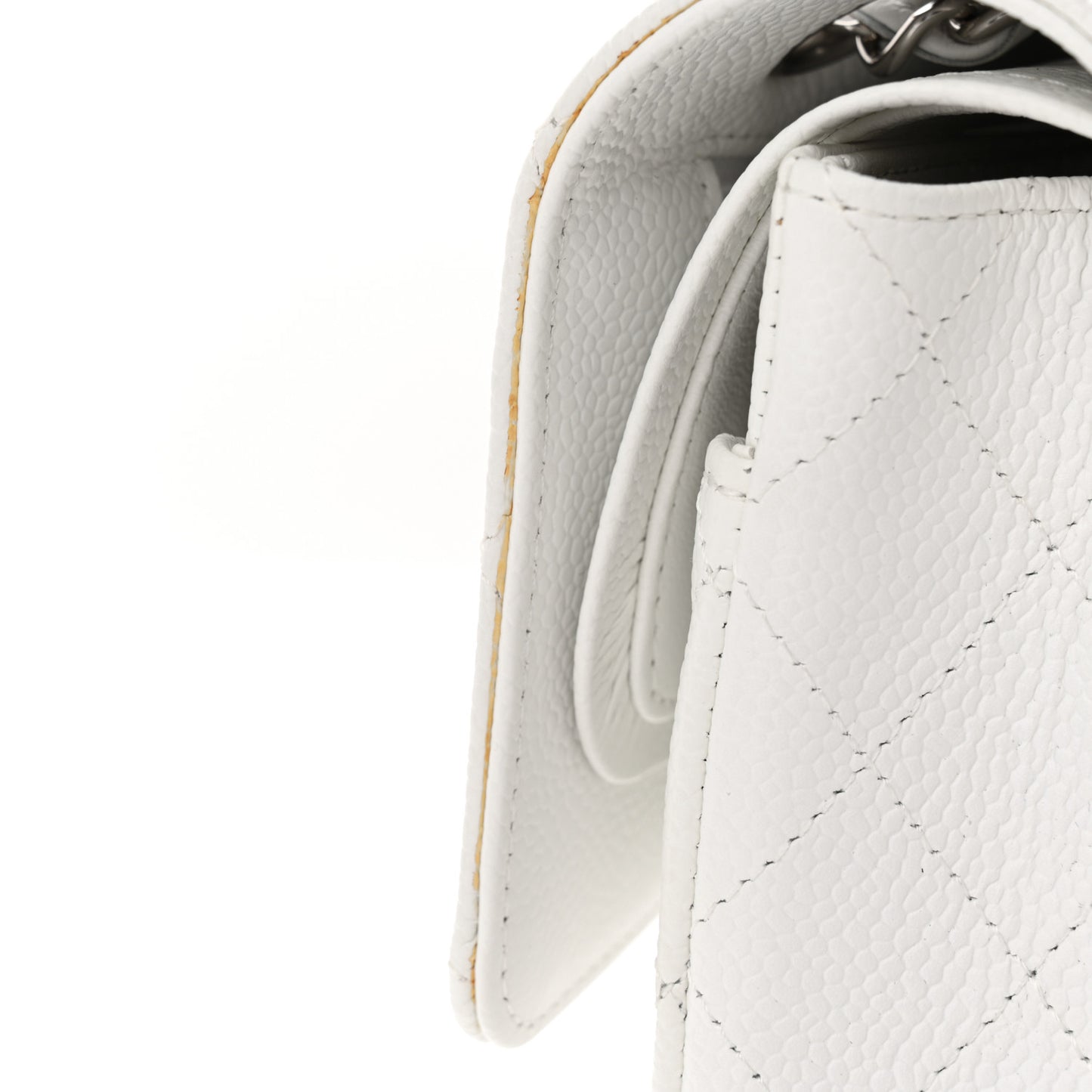 Caviar Quilted Medium Double Flap White