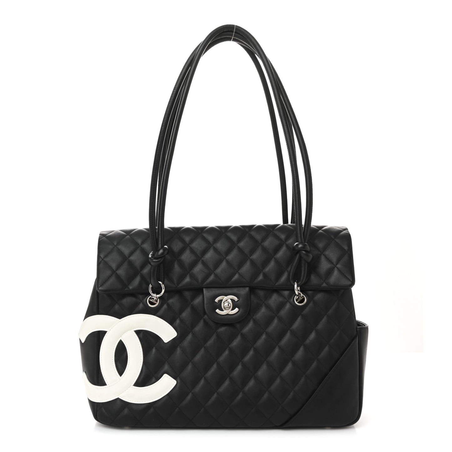 Calfskin Quilted Large Cambon Flap Black White