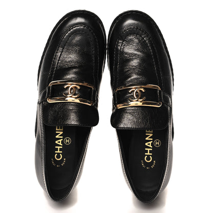 Chanel Shiny Calfskin Metal CC Loafers 37 Black 2 of 9