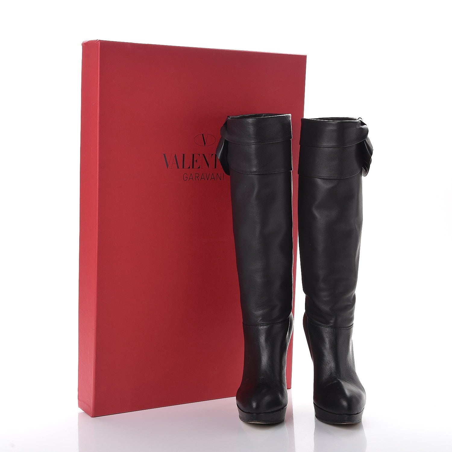 Valentino Garavani Lambskin Rose Rosette Tall Calf Boots 37.5 Black 12 of 12