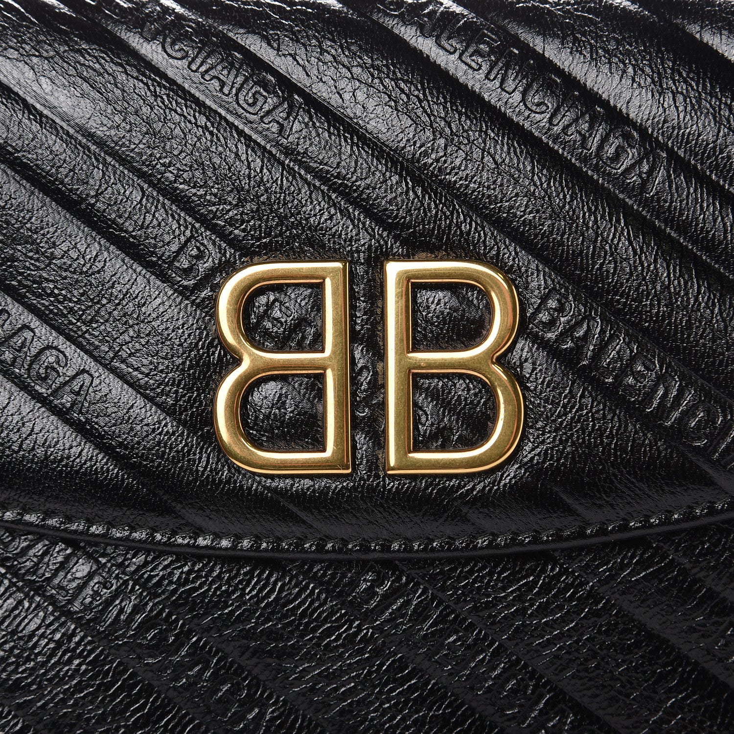 Balenciaga Shiny Goatskin Logo Embossed BB Wallet On Chain Black 8 of 8