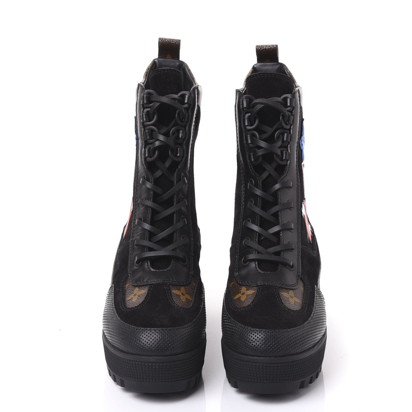Suede Calfskin Monogram LV Black Heart Laureate Platform Desert Boots 37 Black