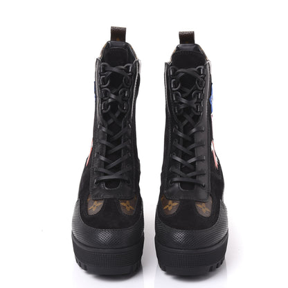 Louis Vuitton Suede Calfskin Monogram LV Black Heart Laureate Platform Desert Boots 37 Black 3 of 8