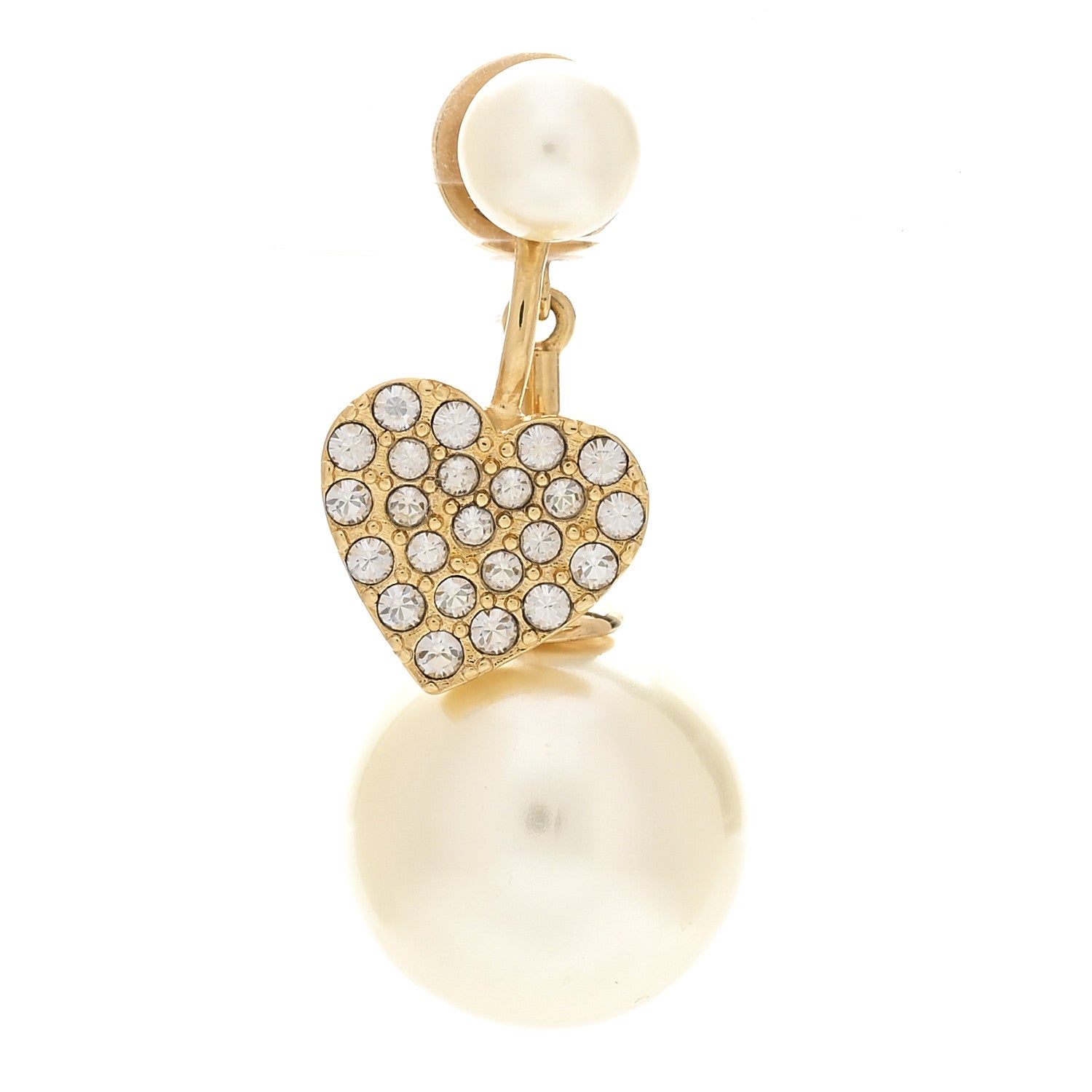 Christian Dior Pearl Crystal Heart Tribal Earring Gold 1 of 4