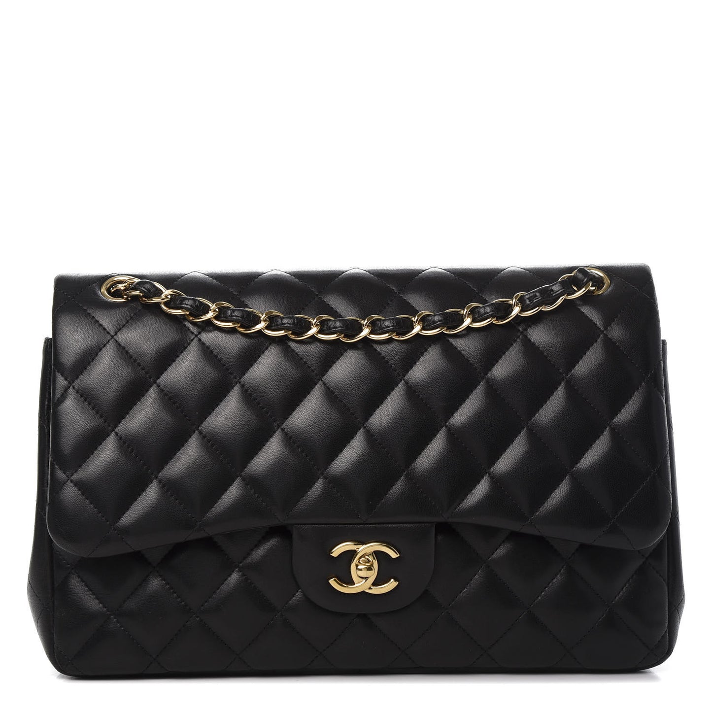 Lambskin Quilted Jumbo Double Flap Black