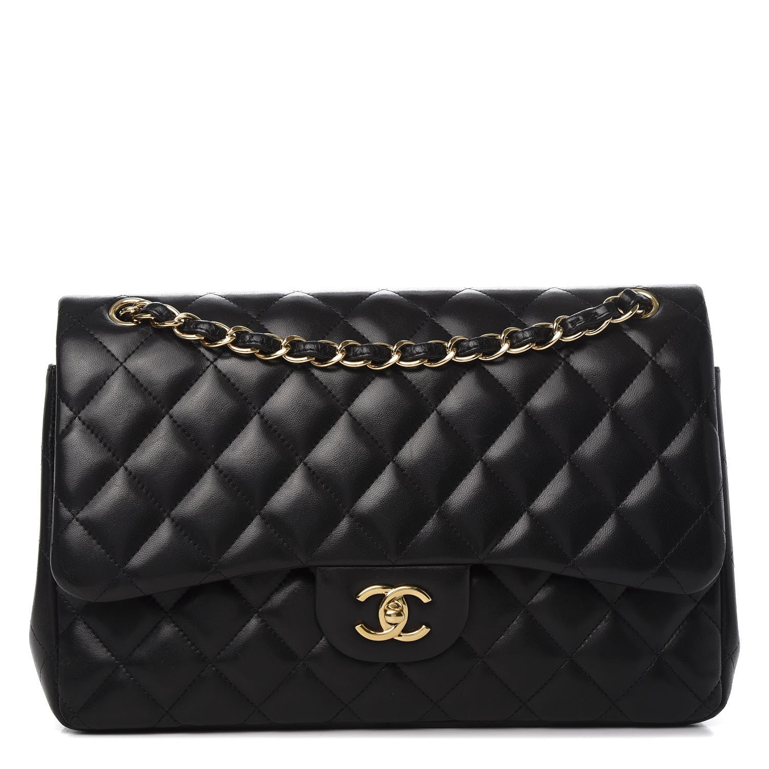 Chanel Lambskin Quilted Jumbo Double Flap Black 1 of 11