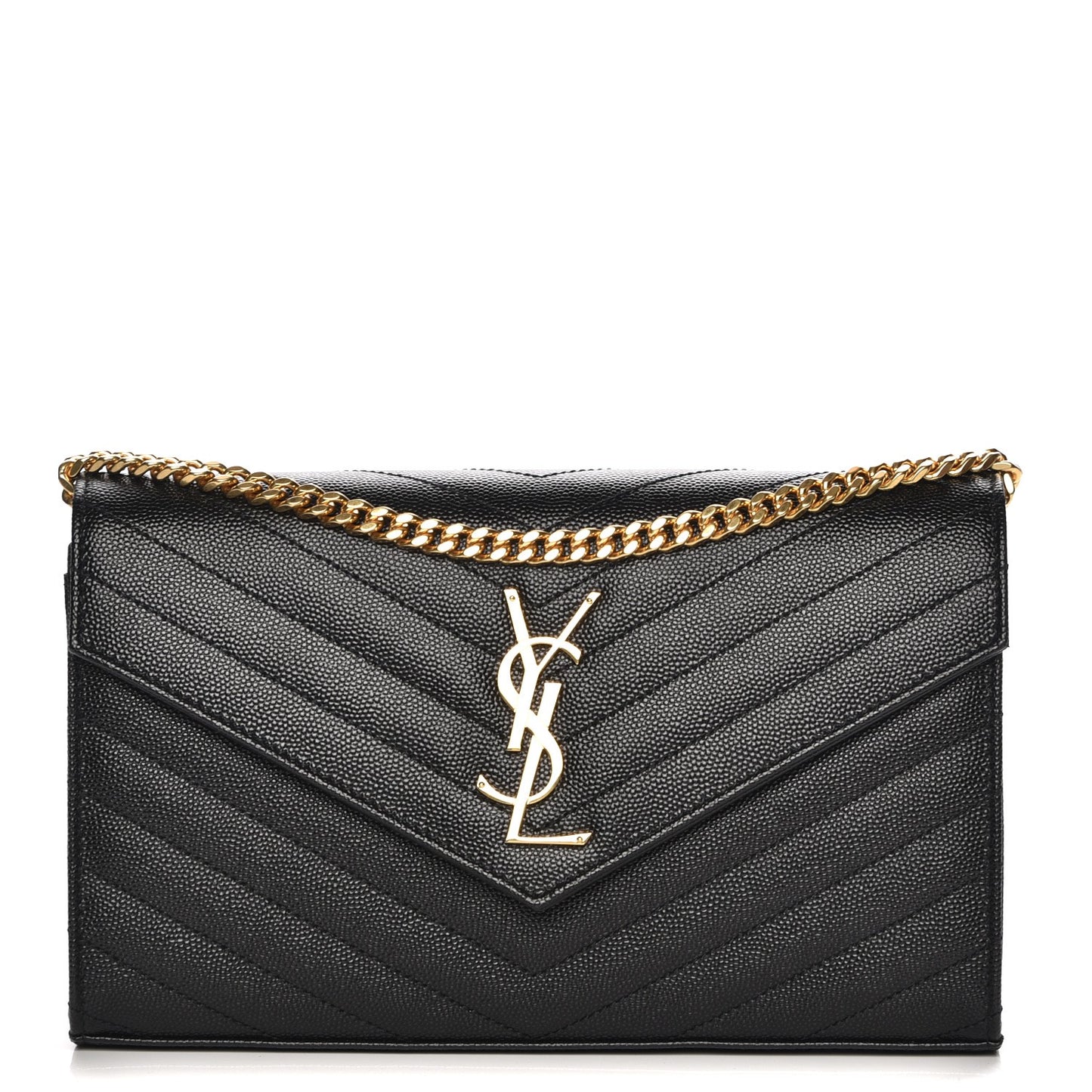 Grain De Poudre Matelasse Chevron Monogram Chain Wallet Black