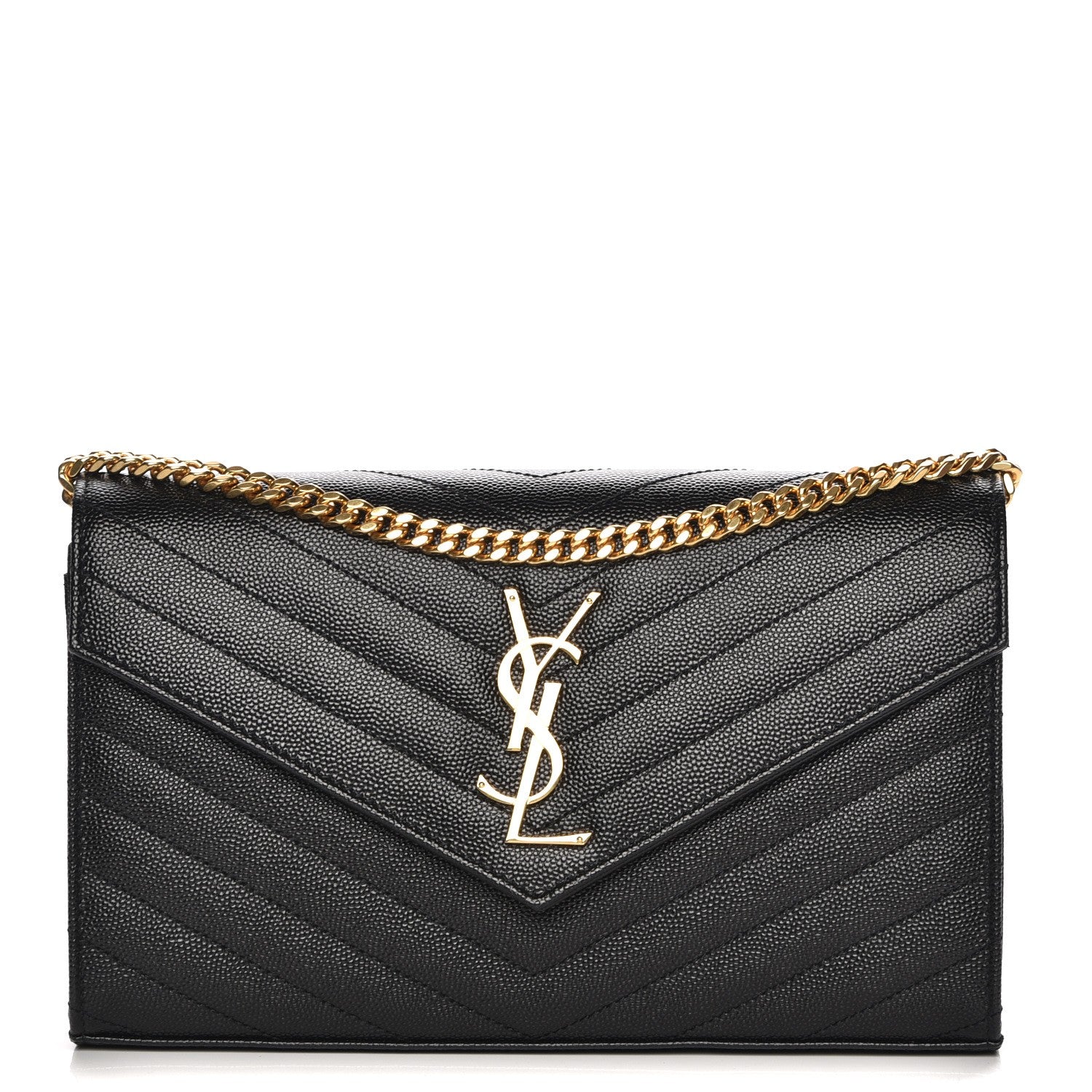 Saint Laurent Grain De Poudre Matelasse Chevron Monogram Chain Wallet Black 1 of 6