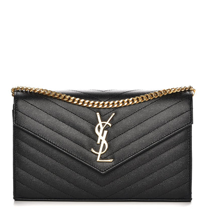 Saint Laurent Grain De Poudre Matelasse Chevron Monogram Chain Wallet Black 1 of 6