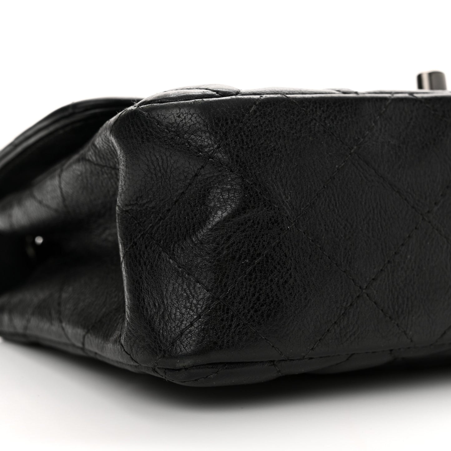Crumpled Calfskin Quilted Mini Rectangular Flap So Black