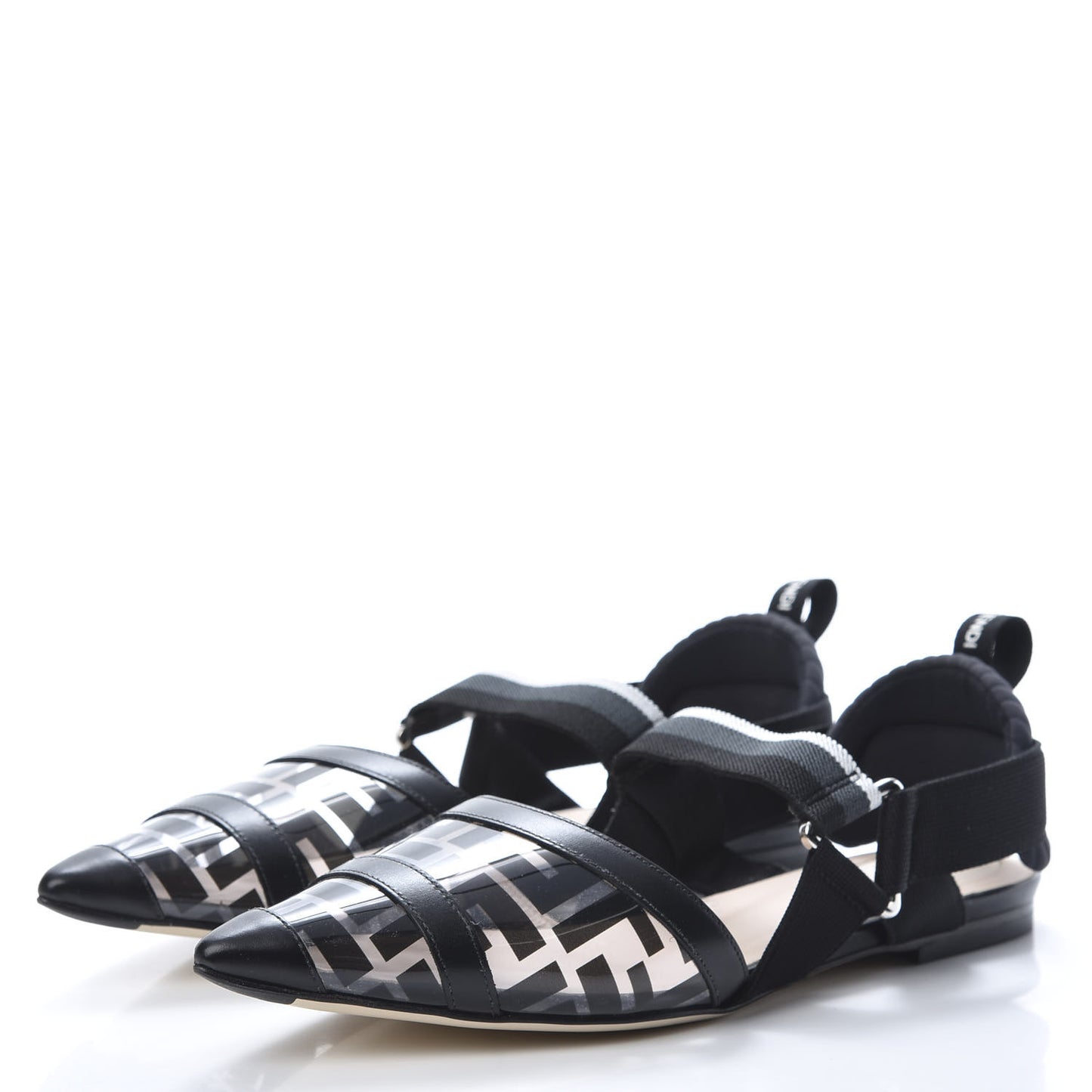 PVC Calfskin FF Colibri Slingback Ballerina Flats 39 Black