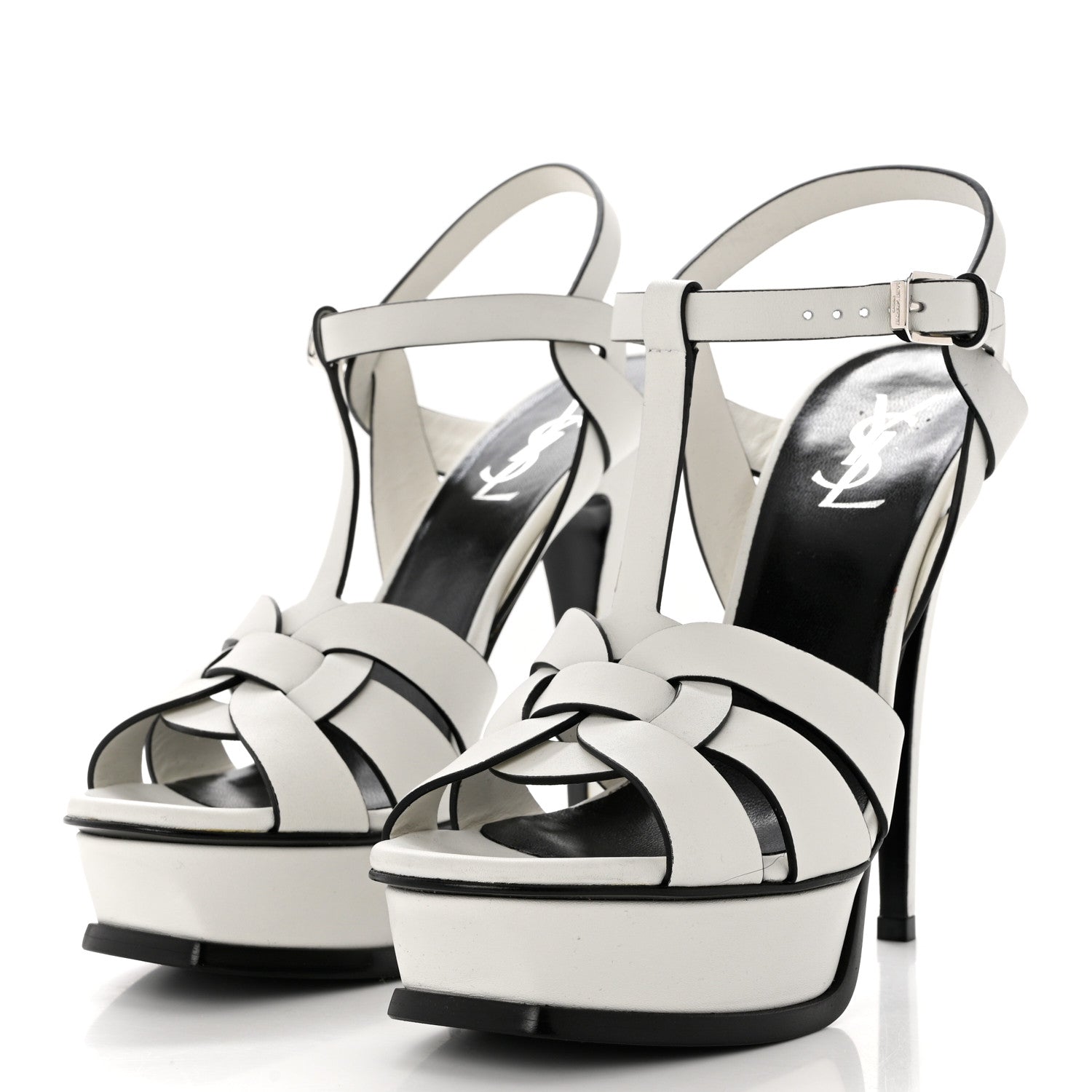 Saint Laurent Calfskin Tribute 105 Platform Sandals 38 White Black 3 of 11