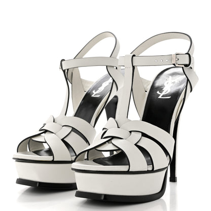 Saint Laurent Calfskin Tribute 105 Platform Sandals 38 White Black 3 of 11