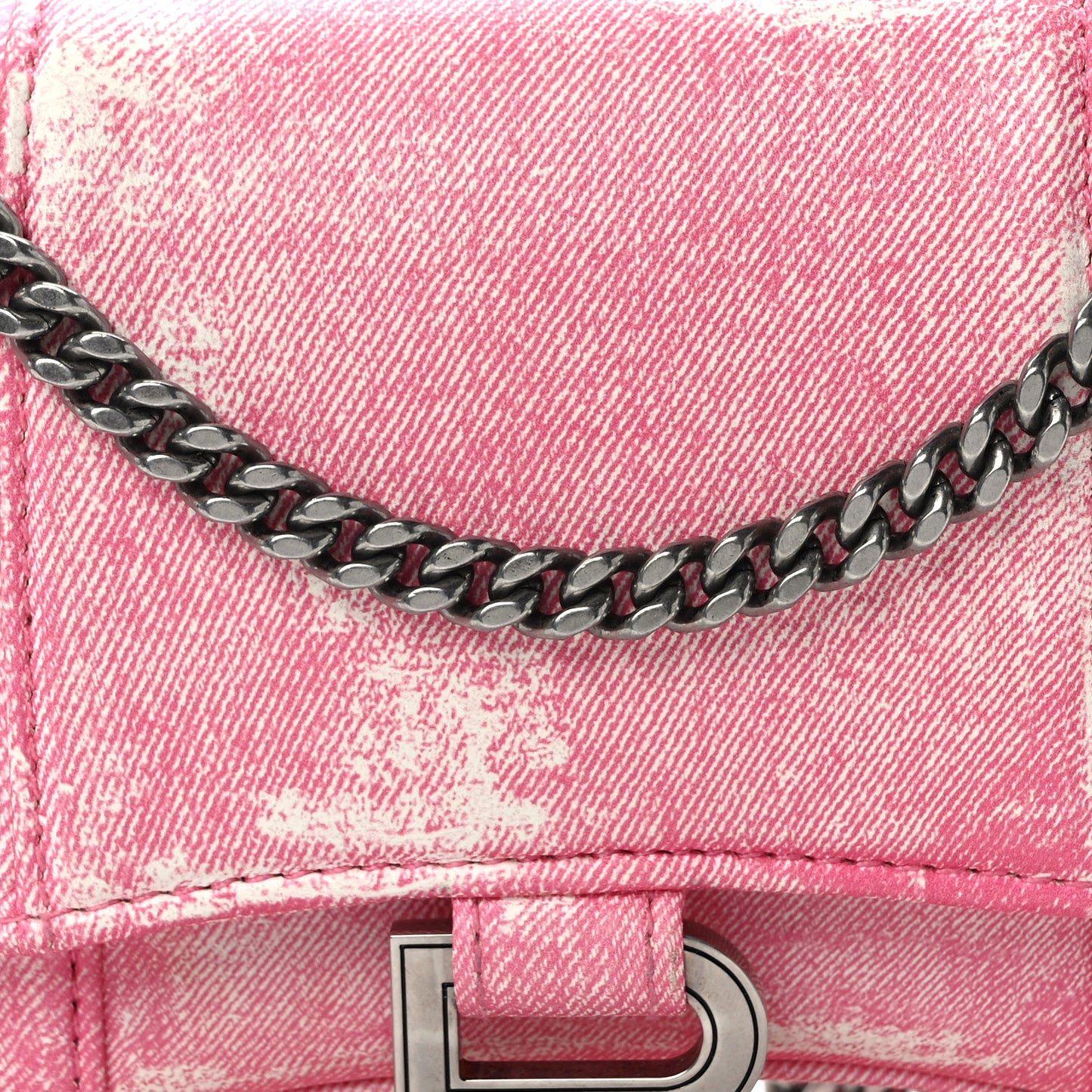 Nappa Denim Printed Hourglass Chain Bag Denim Pink