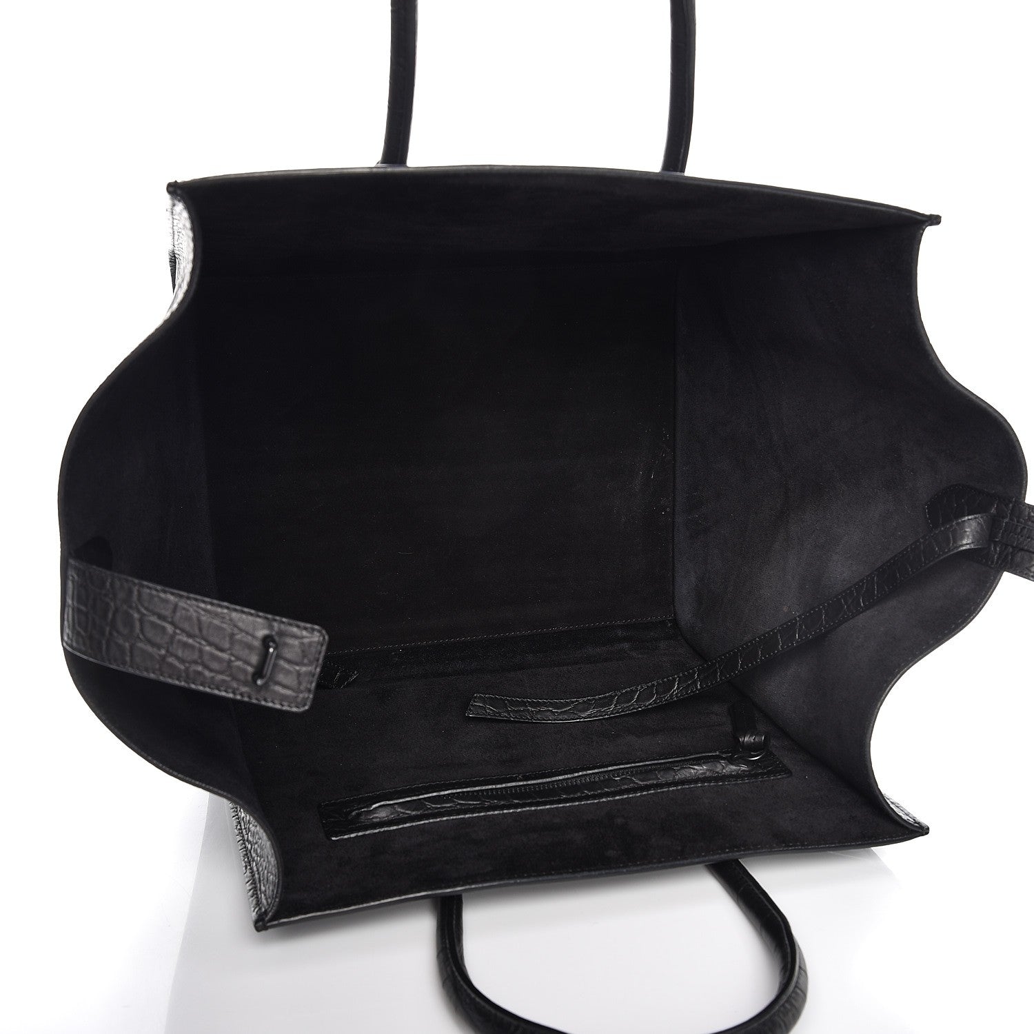 Celine Crocodile Embossed Calfskin Medium Phantom Luggage Black 5 of 10
