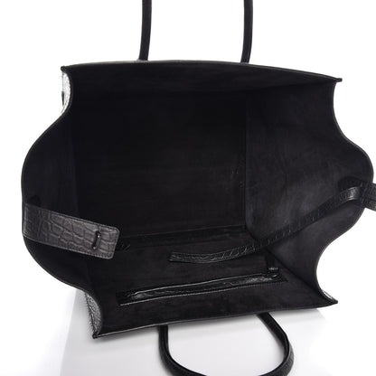 Celine Crocodile Embossed Calfskin Medium Phantom Luggage Black 5 of 10