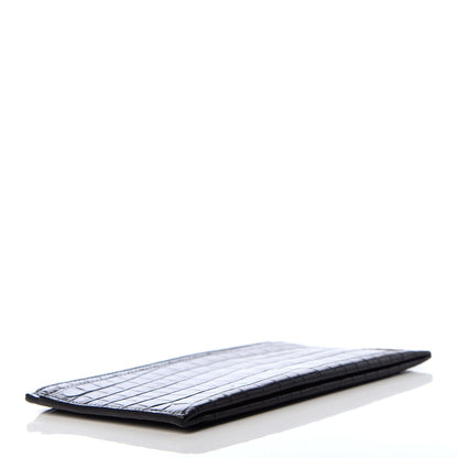 Saint Laurent Calfskin Crocodile Embossed Monogram Bill Pouch Black 4 of 7