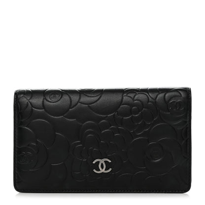 Chanel Lambskin Camellia Embossed Yen Wallet Black 1 of 7