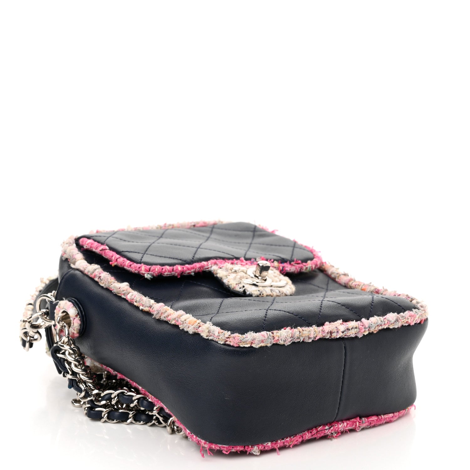 Chanel Lambskin Tweed Trim Vertical Camera Case Navy 4 of 10