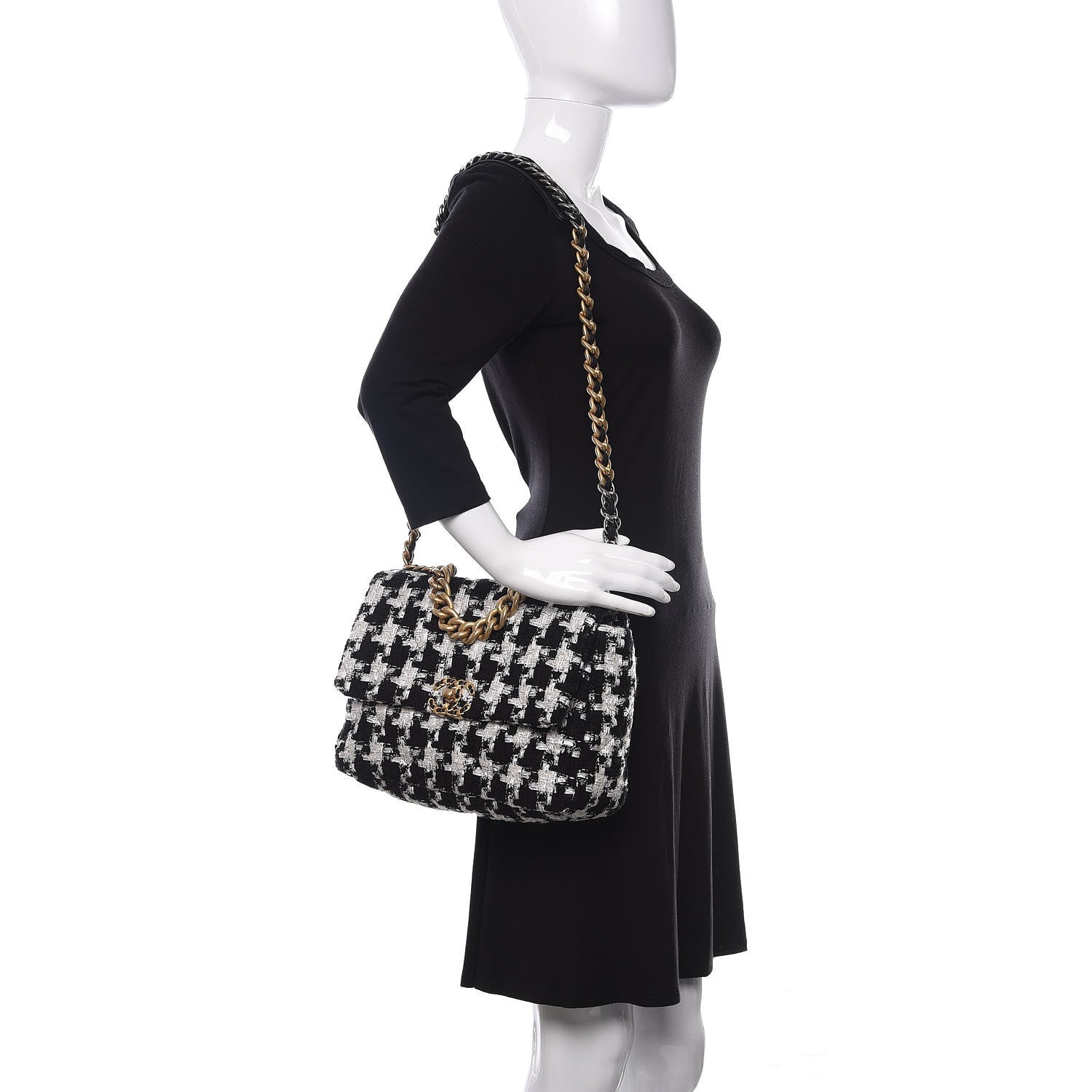 Chanel Tweed Quilted Large 19 Flap Black Ecru White 2 of 12