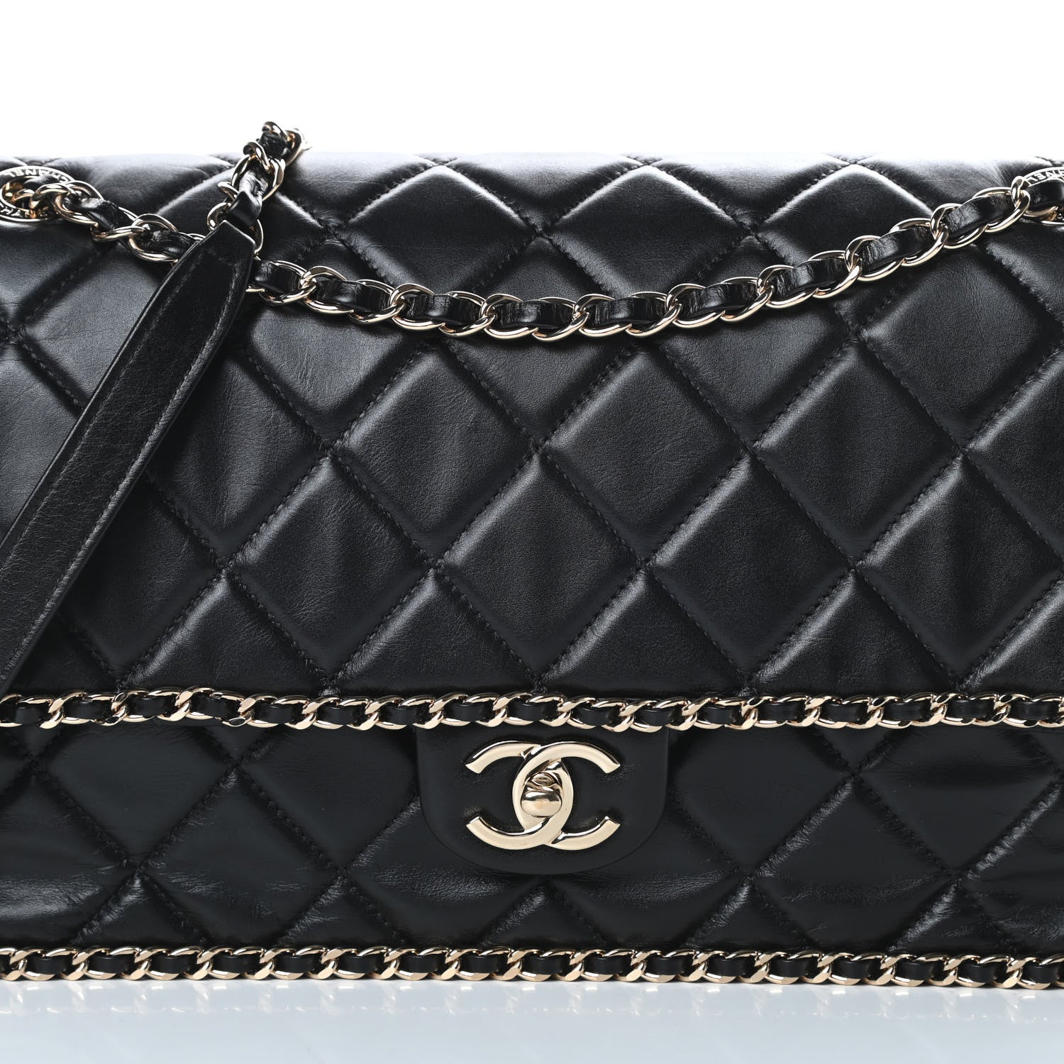 Chanel Crumpled Calfskin Quilted Large Chain All Over Flap Bag Black 9 of 12