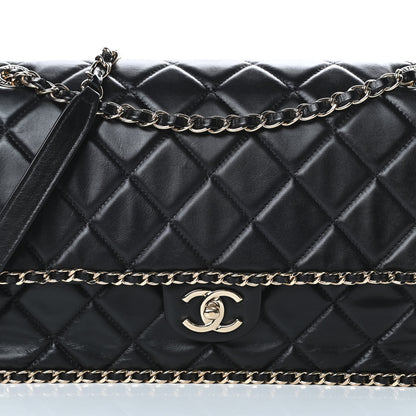 Chanel Crumpled Calfskin Quilted Large Chain All Over Flap Bag Black 9 of 12