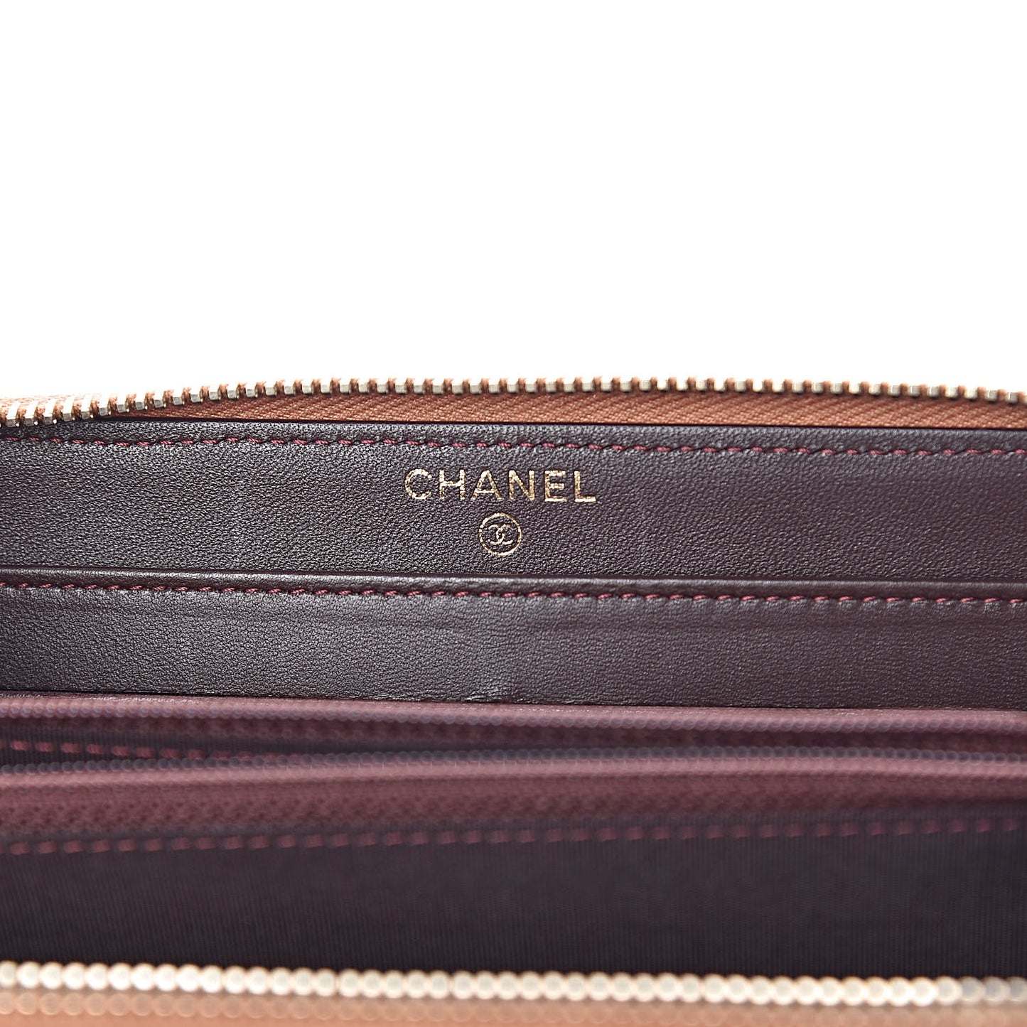 Lambskin Quilted Large Gusset Trendy CC Zip Around Wallet Dark Beige