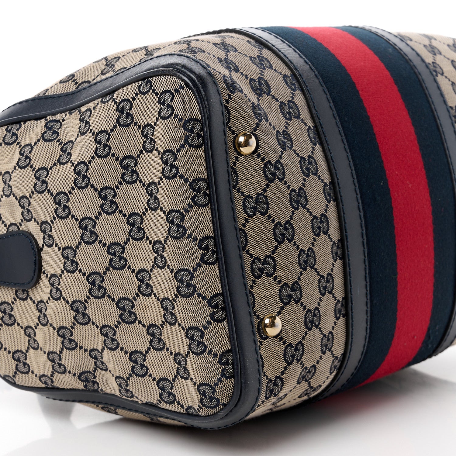 Gucci Monogram Selleria Calfskin Vintage Web Medium Boston Beige Blue 11 of 16