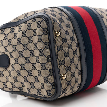 Gucci Monogram Selleria Calfskin Vintage Web Medium Boston Beige Blue 11 of 16