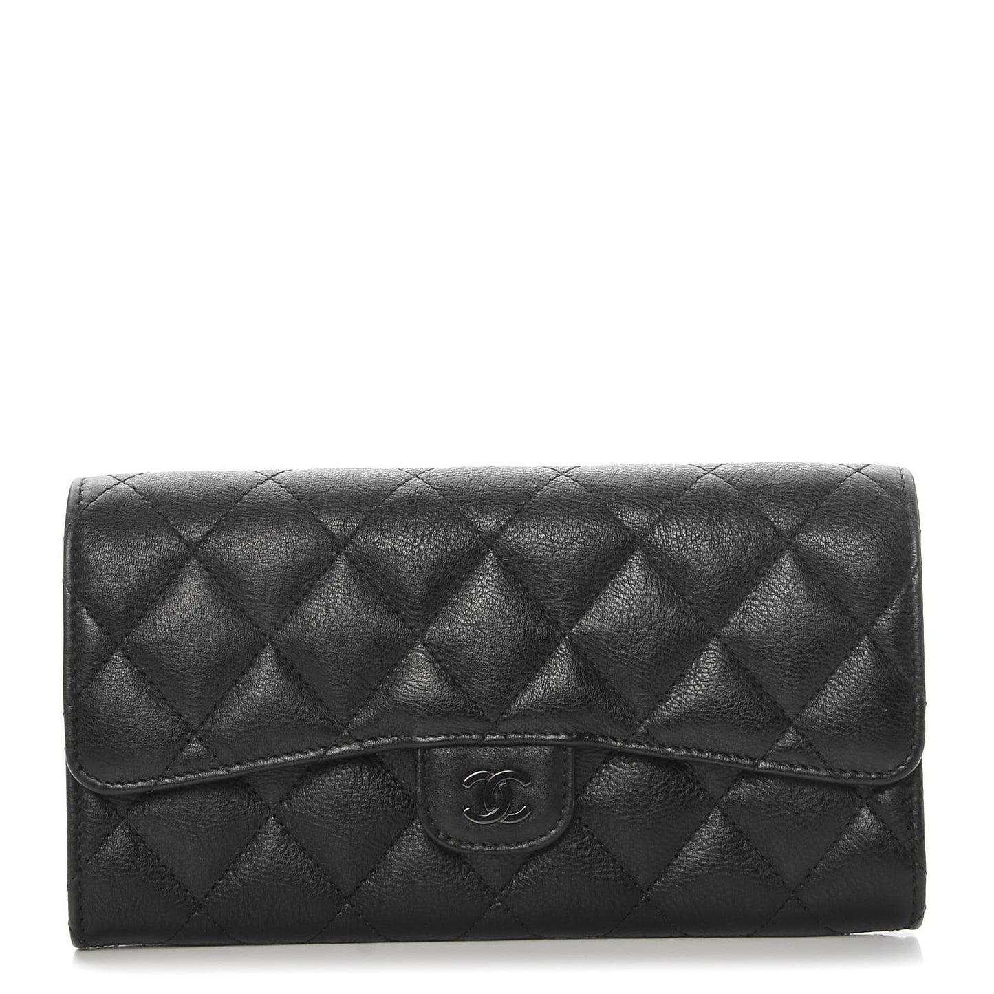 Crumpled Calfskin Quilted Large Flap Wallet So Black