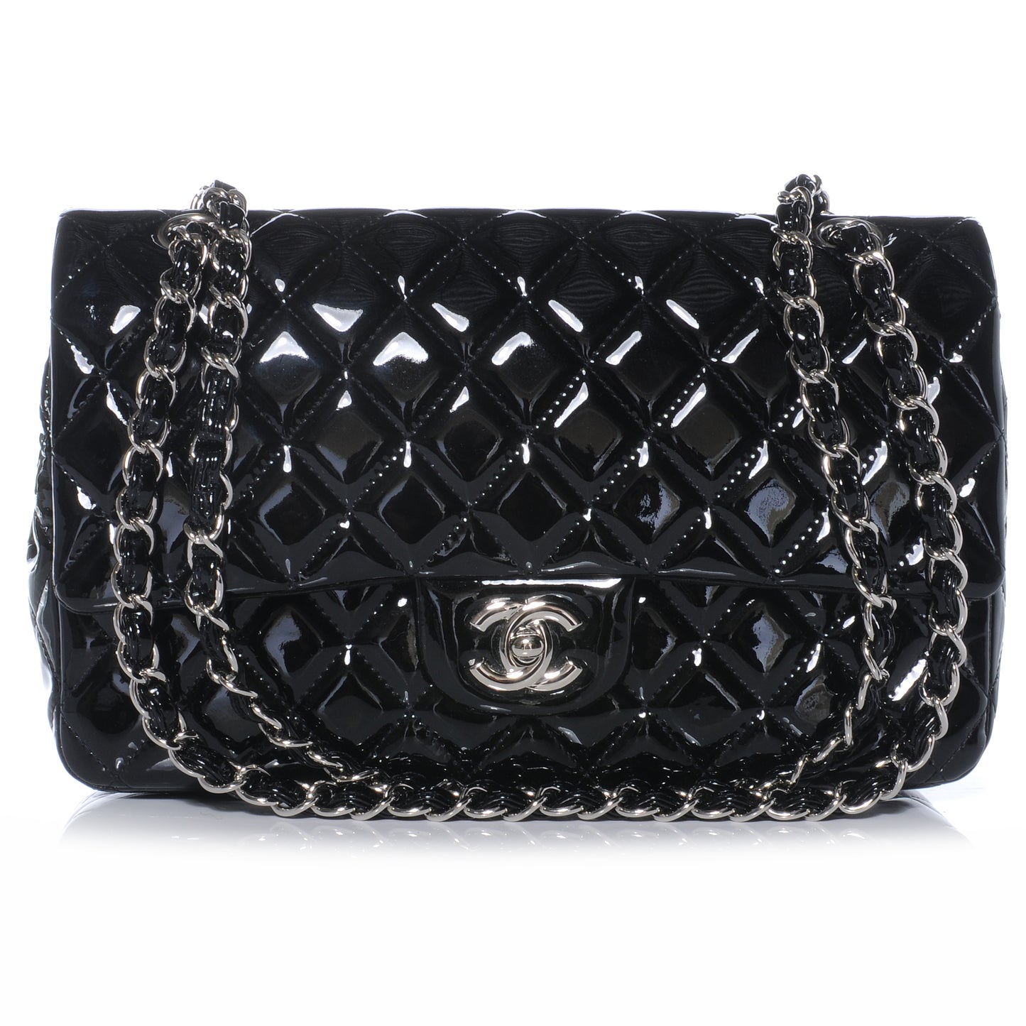 Patent Medium Double Flap Black