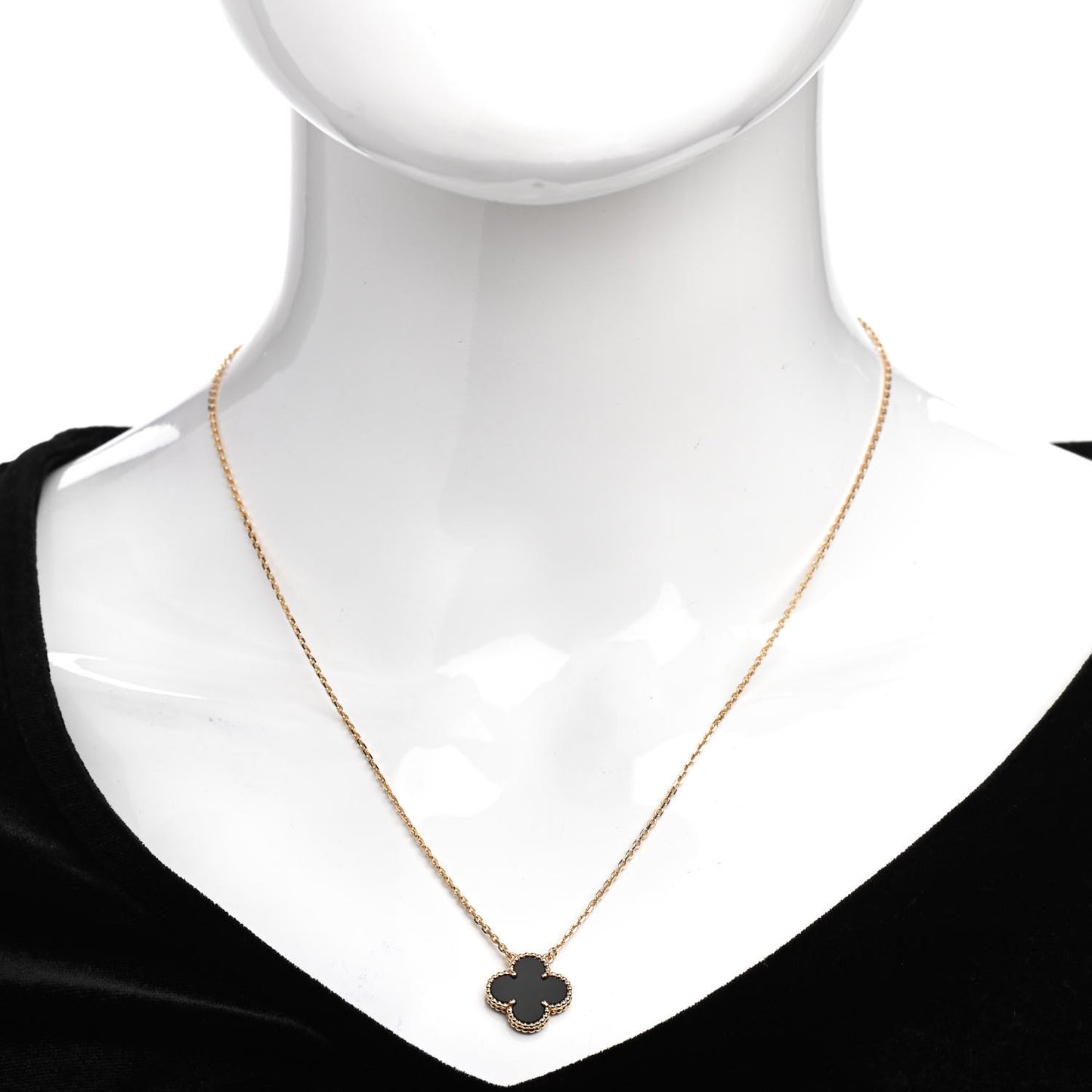 18K Yellow Gold Black Onyx Vintage Alhambra Pendant Necklace