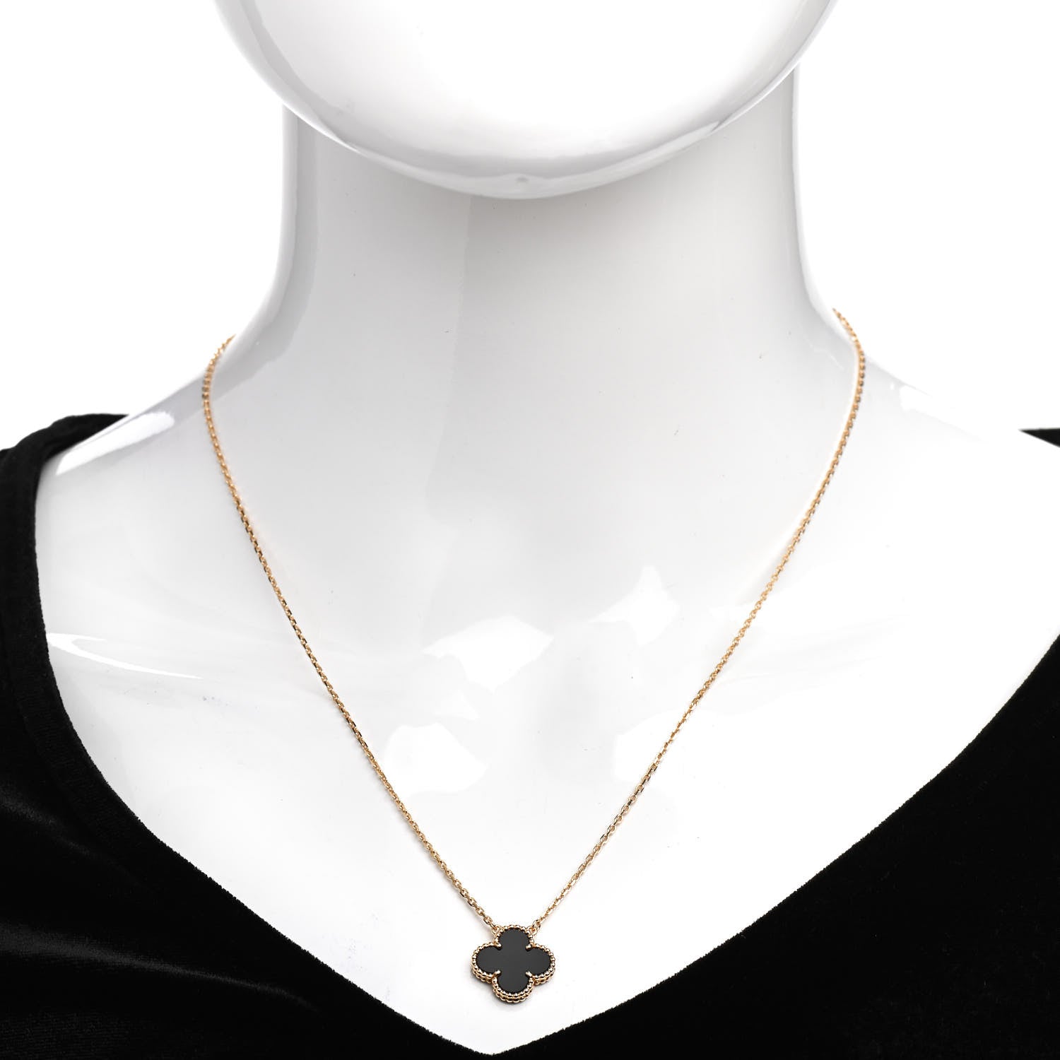 Van Cleef & Arpels 18K Yellow Gold Black Onyx Vintage Alhambra Pendant Necklace 2 of 6