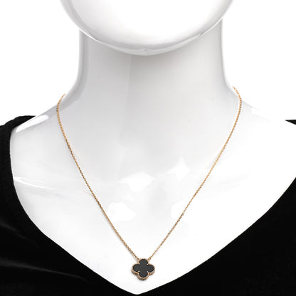 Van Cleef & Arpels 18K Yellow Gold Black Onyx Vintage Alhambra Pendant Necklace 2 of 6