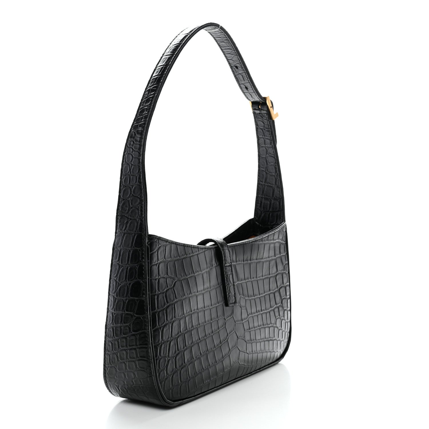 Saint Laurent Calfskin Crocodile Embossed LE 5 A 7 Hobo Black 2 of 11