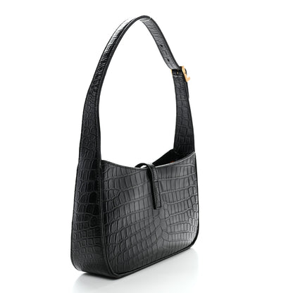 Saint Laurent Calfskin Crocodile Embossed LE 5 A 7 Hobo Black 2 of 11