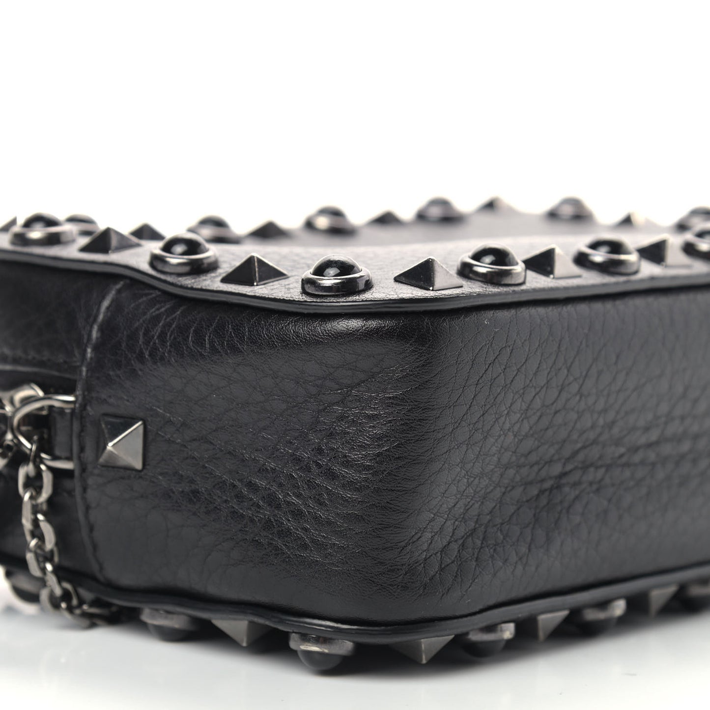 Calfskin Small Rockstud Rolling Chain Camera Crossbody Bag Black