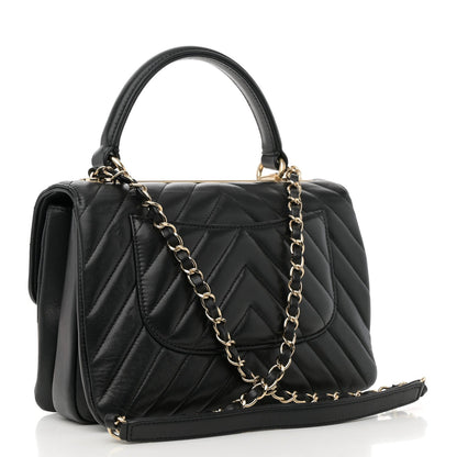 Chanel Lambskin Chevron Quilted Small Trendy CC Dual Handle Flap Bag Black 3 of 11