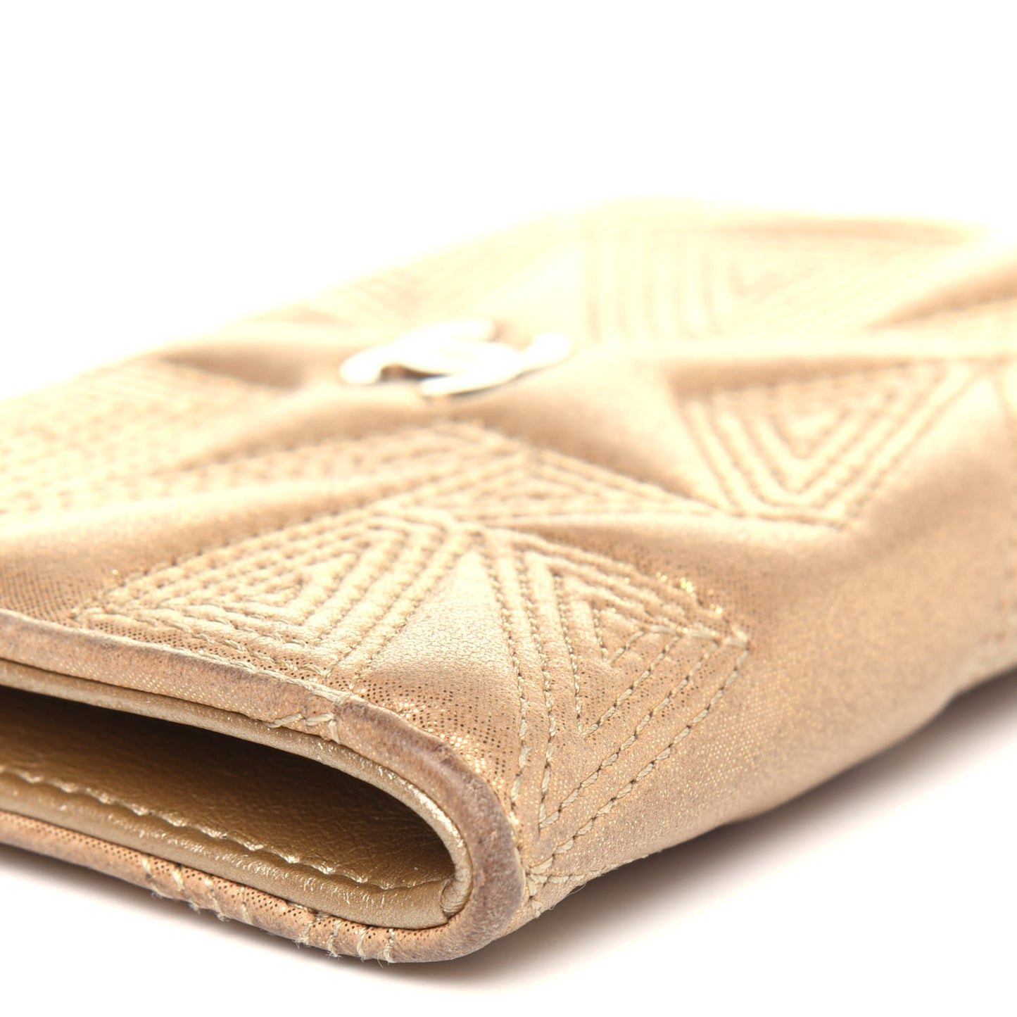 Metallic Lambskin Star Embossed Coin Key Pouch Gold