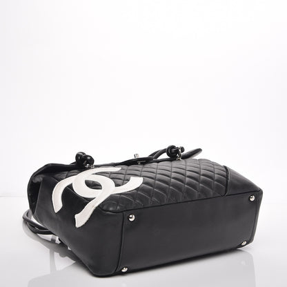 Chanel Calfskin Quilted Large Cambon Flap Black White 4 of 9