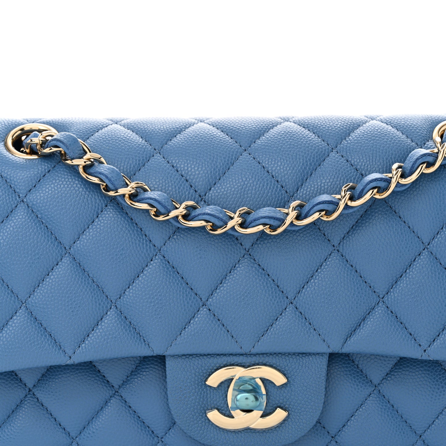 Caviar Quilted Small Double Flap Blue