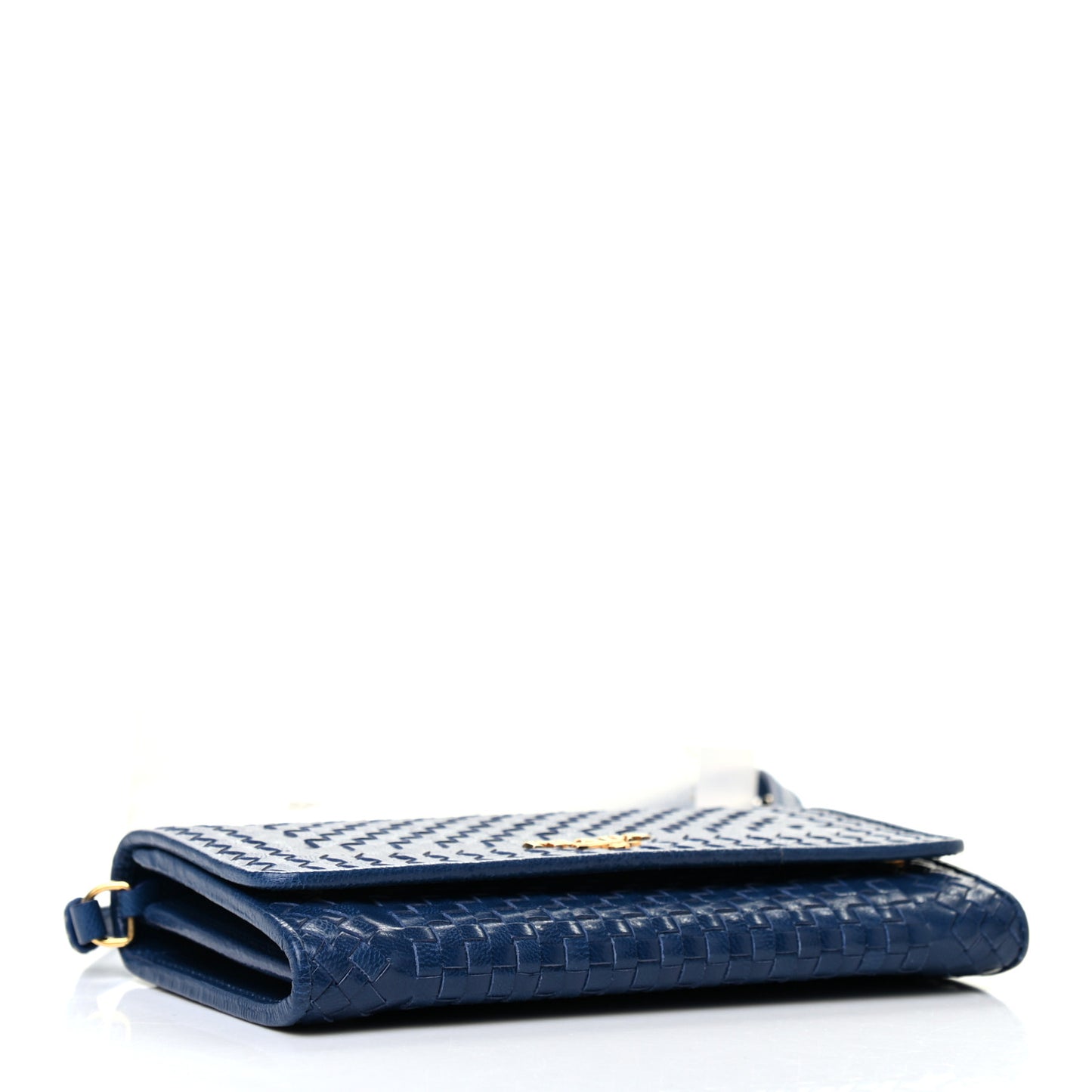 Goatskin Woven Chain Wallet Blue