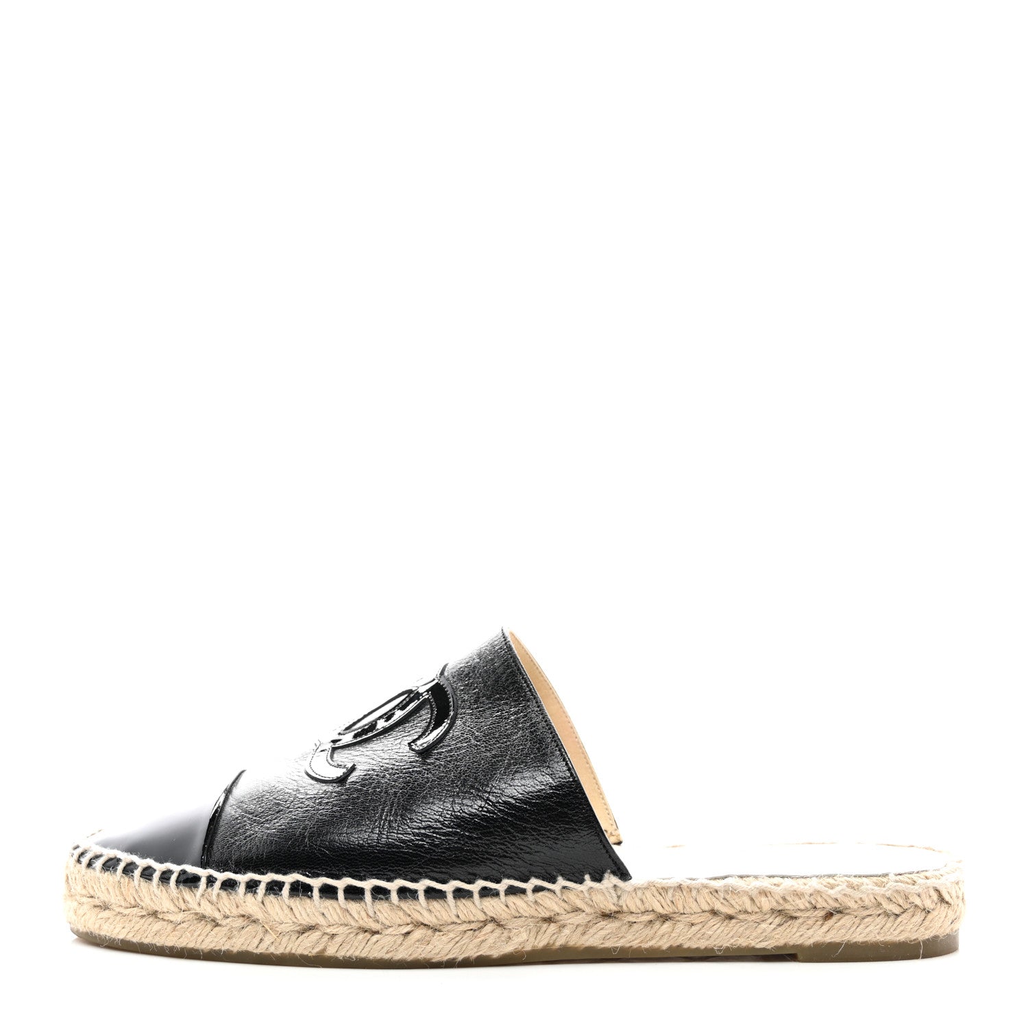 Chanel Iridescent Goatskin Patent CC Espadrille Mules 39 Black 1 of 9