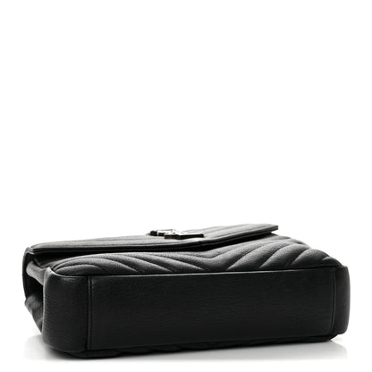 Saint Laurent Sheepskin Matelasse Chevron Monogram Medium College Bag Black 4 of 13