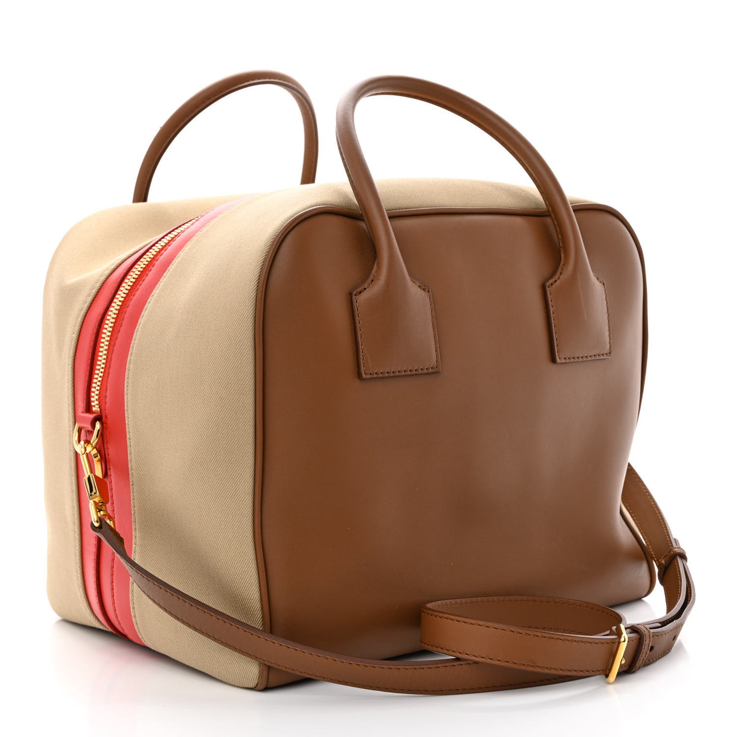 Calfskin Canvas Medium Cube Bowling Bag Malt Brown