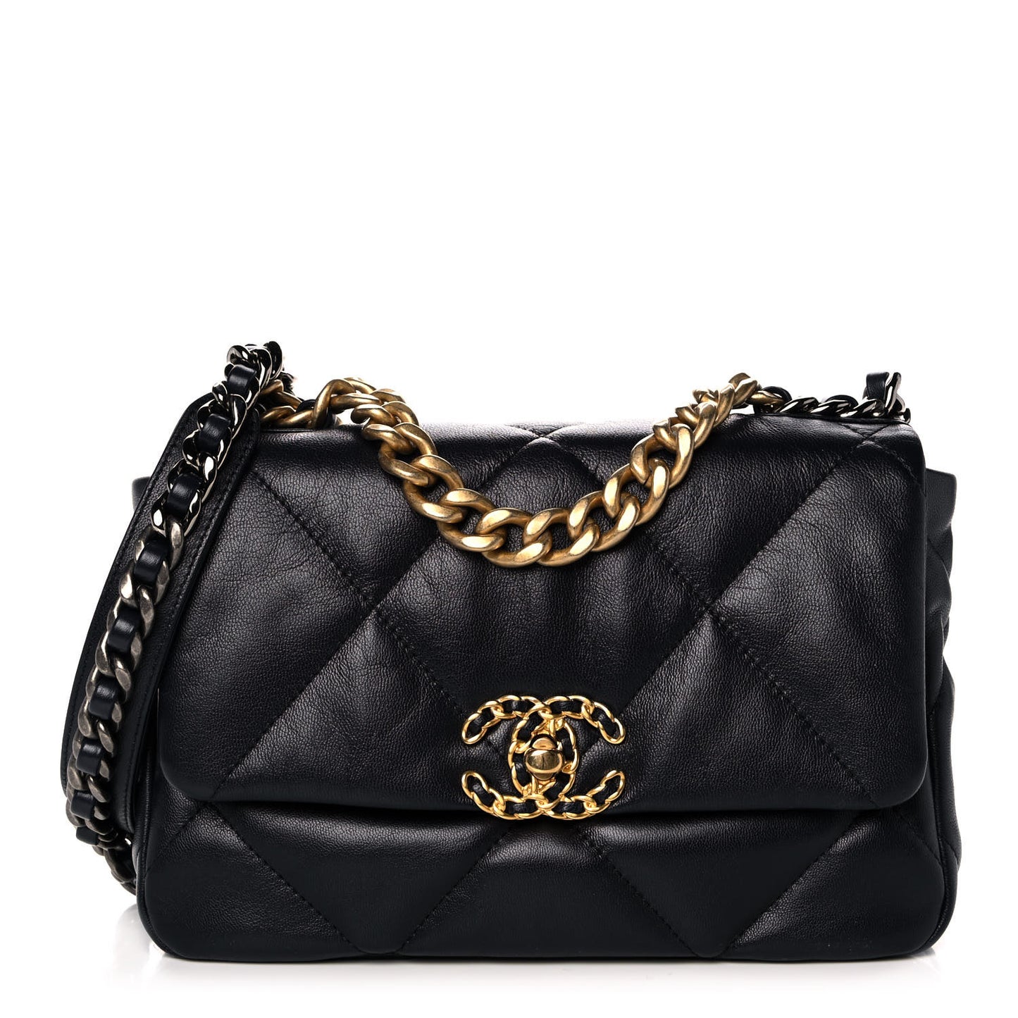 Goatskin Quilted Medium Chanel 19 Flap Navy Blue