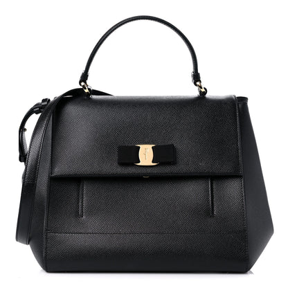 Salvatore Ferragamo Hammered Calfskin Carrie O Shoulder Bag Black 1 of 7